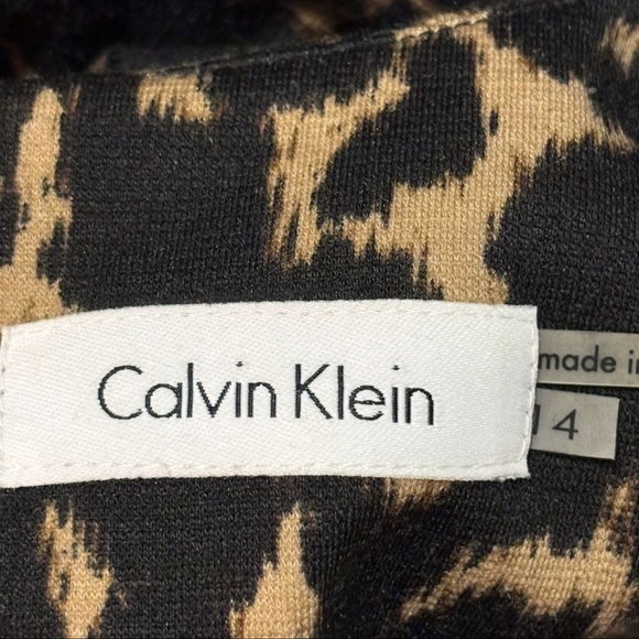 Calvin Klein Black and Brown Print Dress 14 Knee Length in Excellent Condition - Picture 4 of 6